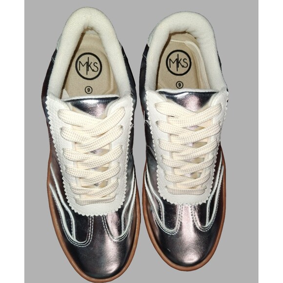 Women's Silver Sneakers with Laces - Picture 1 of 4